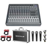 Rockville RPM1470 14 Channel 6000w Powered Mixer, USB/Effects+3 Mics+Case+Cables