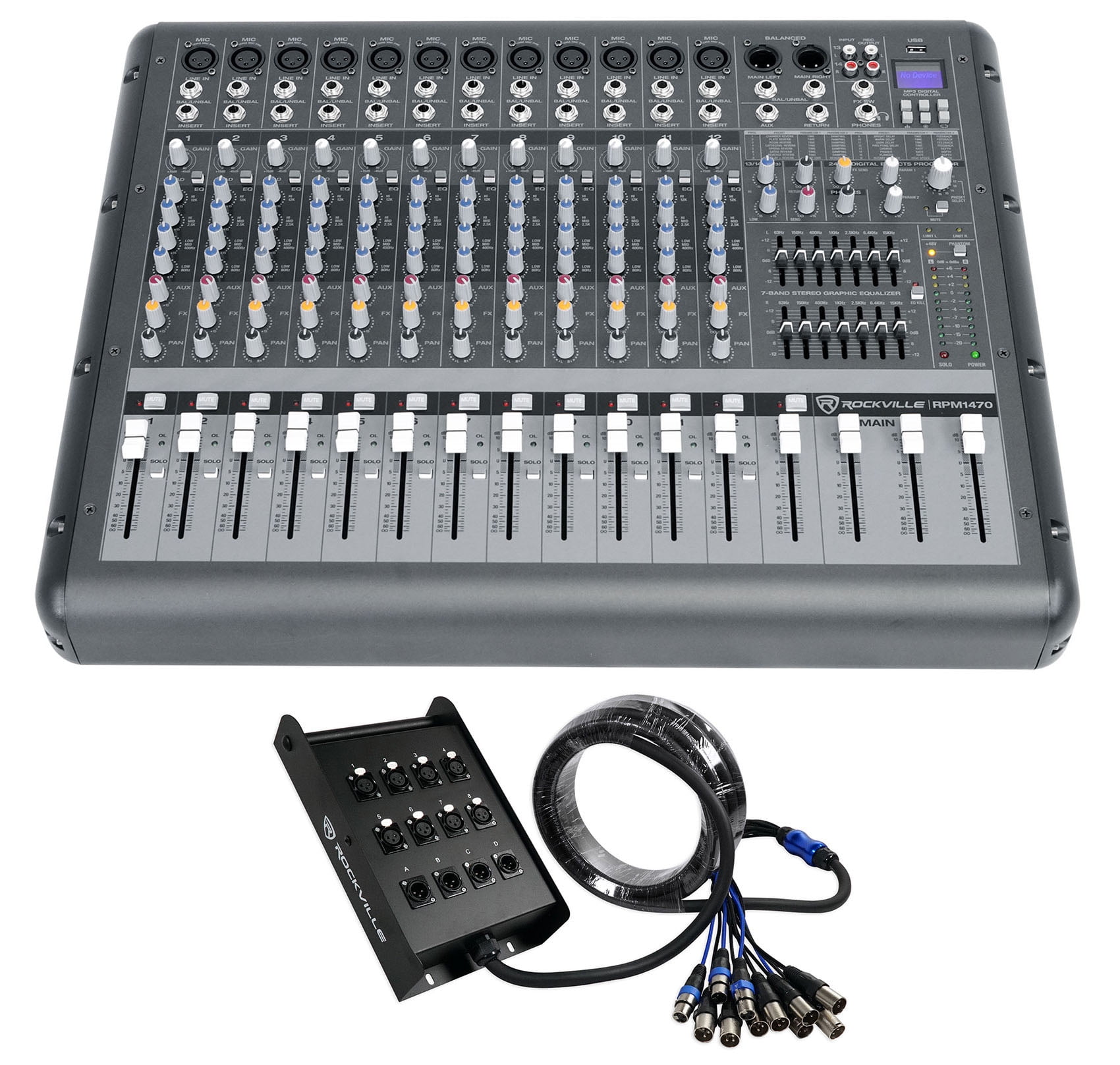 Rockville RPM1470 14-Channel 6000w Powered Mixer, USB, Effects For Church/School