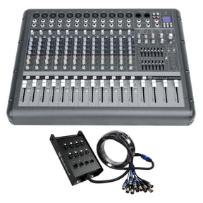 Rockville RPM1470 14-Channel 6000W Powered Mixer with Bluetooth, USB Recording, 24-Bit FX, and SX1225 12-Channel 25-Foot OFC XLR Stage Snake Cable Package