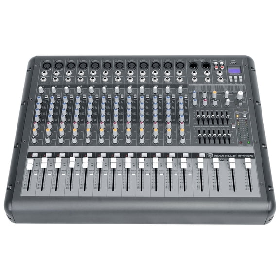 Rockville RPM1470 14-Channel Powered Console Mixer with Bluetooth, USB Recording, and 24-Bit Effects Black