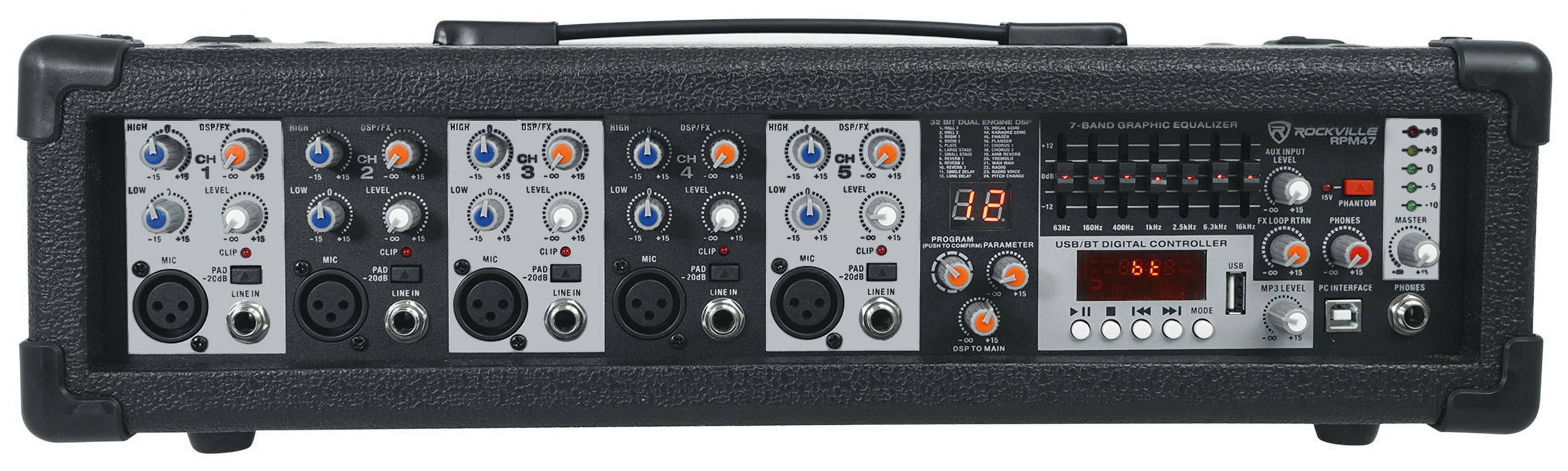 Rockville RPM47 1800w Powered 5 Channel Mixer/Amplifier Bluetooth/USB Interface