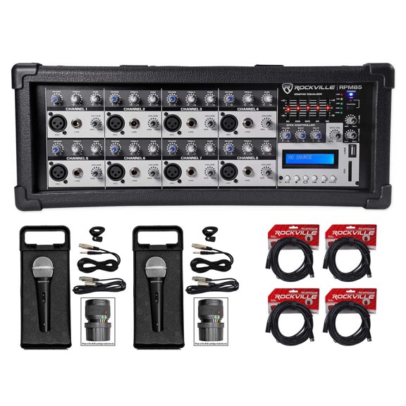 Rockville RPM85 2400w Powered 8-Ch. Pro Mixing Amplifier USB, 5 Band EQ, Effects