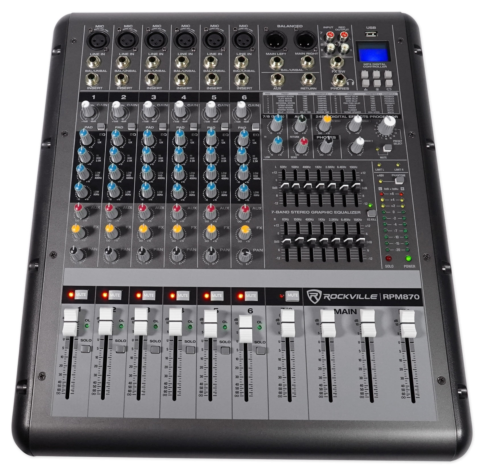 【rmm】 Rockville RPM870 8Ch 6000w Mixer, Amplifier, USB, Effects, XDR2