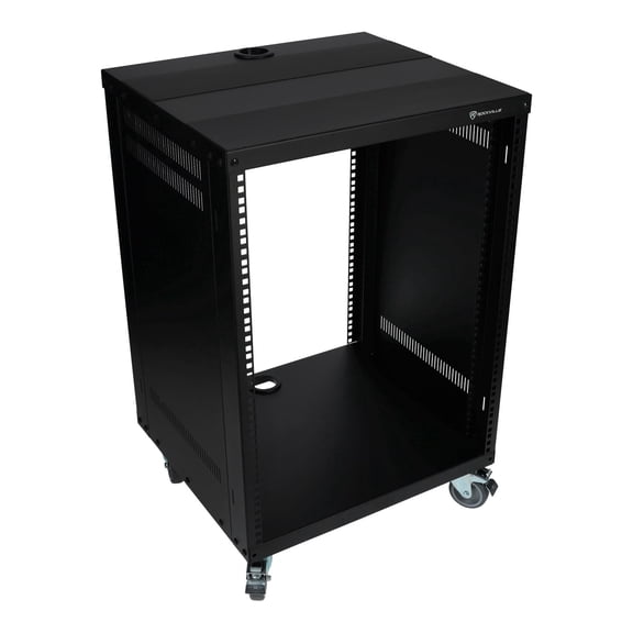 Rockville RR14U 14U Live Sound/Recording Studio Rack Case with Wheels, Reversible Rack Rails, Front & Rear Mounting, Cable Management Ports, 440lb Capacity