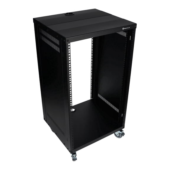 Rockville RR18U 18U Live Sound/Recording Studio Rack Case with Wheels, Reversible Rack Rails, Front & Rear Mounting, Cable Management Ports, 440lb Capacity