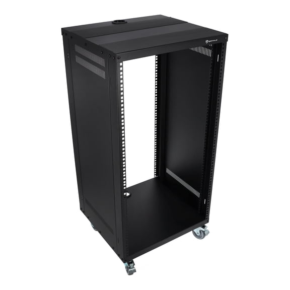 Rockville RR20U 20U Live Sound/Recording Studio Rack Case with Wheels, Reversible Rack Rails, Front & Rear Mounting, Cable Management Ports, 440lb Capacity