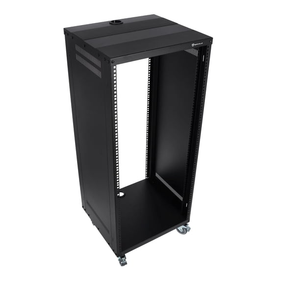Rockville RR24U 24U Live Sound/Recording Studio Rack Case, 440lb Load, Front & Rear Rack Rails, Reversible Threaded/Square Hole Rails, 3 Locking Caster Wheels, Steel Construction