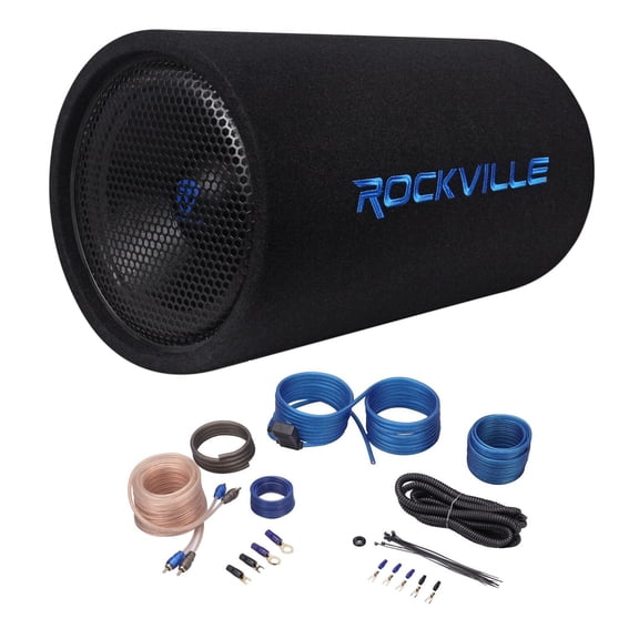 Rockville RTB12A Bundle: 12" 600W Powered Subwoofer Bass Tube, Bass Remote, RWK10 10 Gauge Amp Kit, 2-items