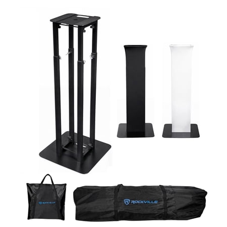 Rockville RTP32B Heavy-Duty Steel DJ Totem Moving Head Light and Speaker Stand with Black and White Scrims and Carry Bags