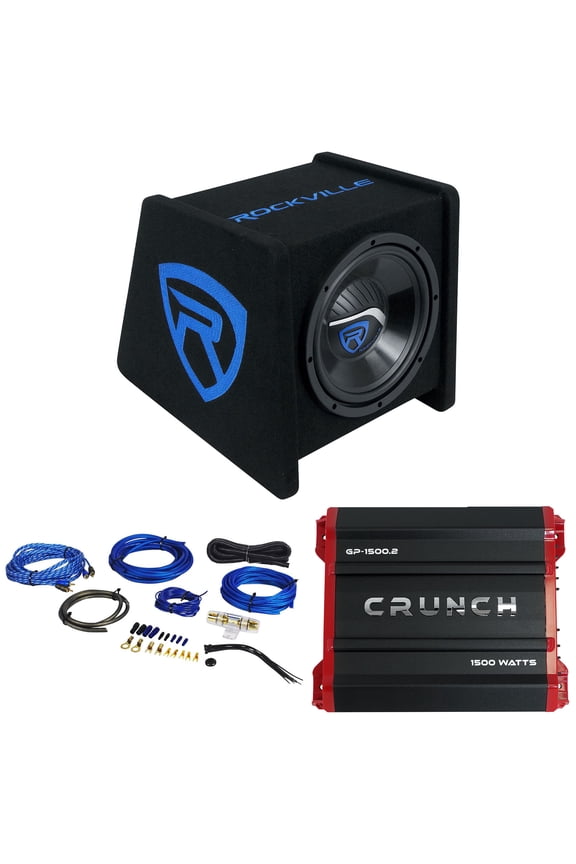 RV10P 10" 500w Car Subwoofer+Vented Sub Box+Crunch Amplifier+Amp Kit
