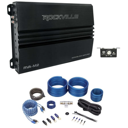 Rockville RVA-M2 2500w Mono 1 Ohm Car Amplifier+Bass Remote+Amp Wire Kit