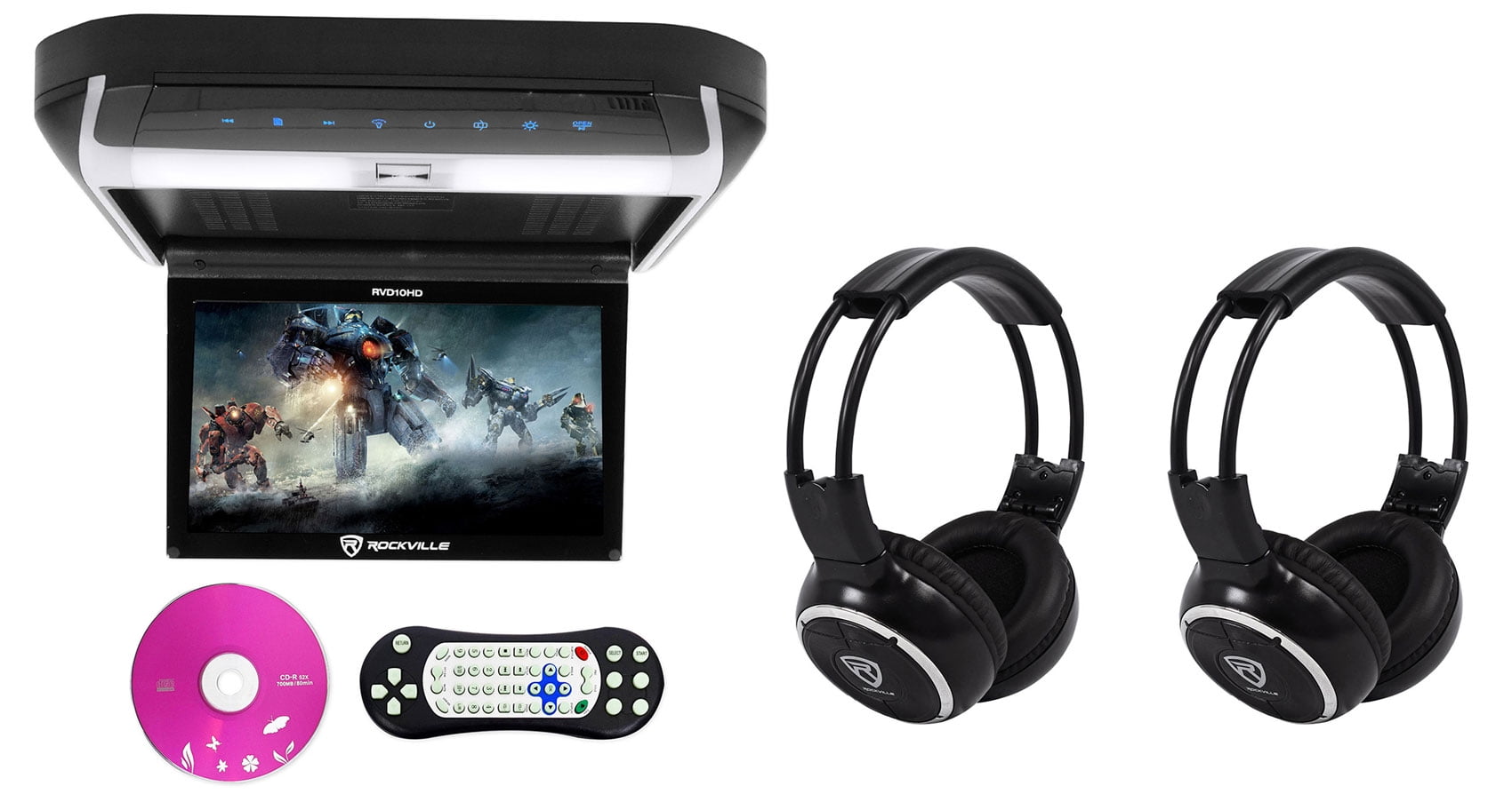 Rockville RVD10HD-BK 10.1" Flip Down Monitor DVD Player w/HDMI , USB+Headphones
