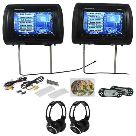 Rockville RVD951-BK 9” Black Dual DVD/HDMI Car Headrest Monitors+2 Headphones