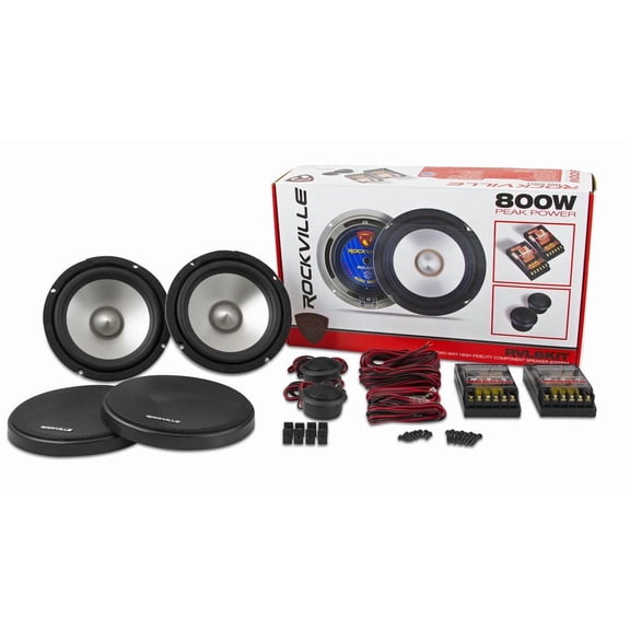 Rockville RVL6KIT 6.5-Inch 800W per Pair Component Car Audio Speakers Aluminum Cone, 100 W each/200 W per Pair, 4 Ohm, 65-22,000 Hz, 2-piece