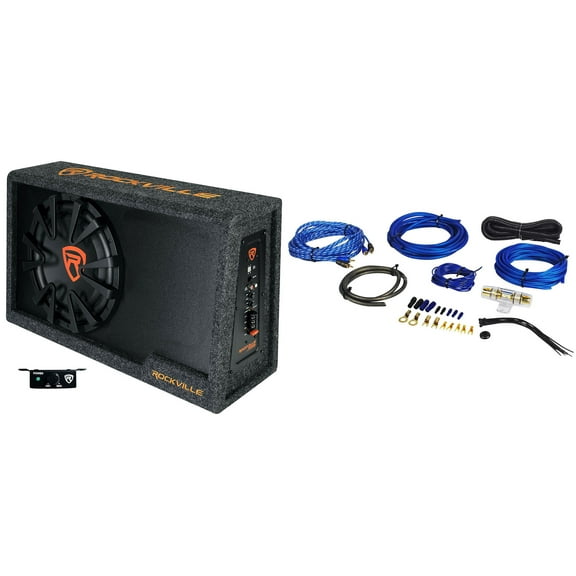 Rockville RVS12A 12" 1400w Slim Vented Powered Car Subwoofer Enclosure + Amp Kit