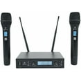 thumbnail image 1 of Rockville RWM-200 H2 Dual Handheld UHF Microphone System, 200 Channels, On-Mic 3-Band EQ & Echo, up to 500ft Range, XLR Outputs, Cardioid Mics, Full Metal Build, Ideal for Events, DJ, Karaoke, 1 of 8