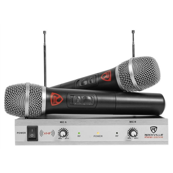 Rockville RWM1202VH VHF Wireless Dual HandHeld Microphone System/Metal Receiver