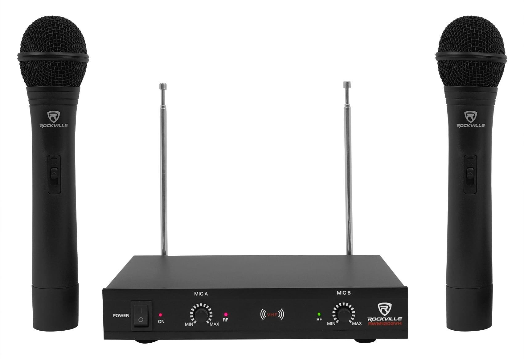 Rockville RWM1202VH VHF Wireless Dual HandHeld Microphone System w Mic Receiver