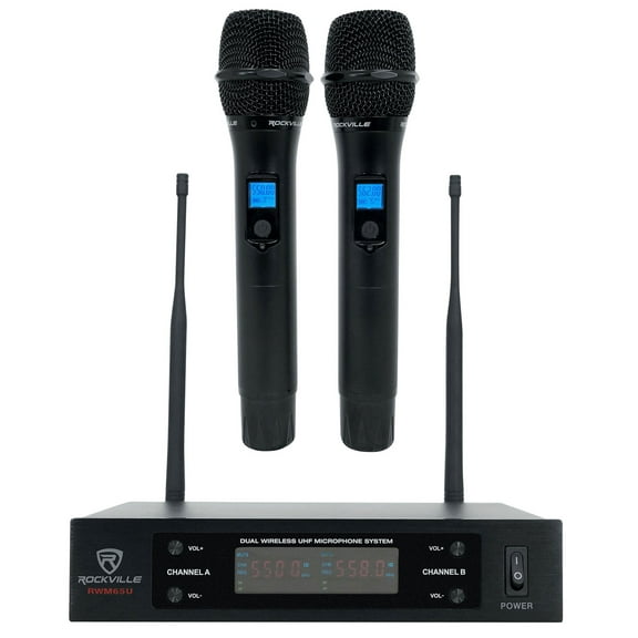 Rockville RWM65U Dual UHF 15 Channel Metal Handheld Wireless Microphone System