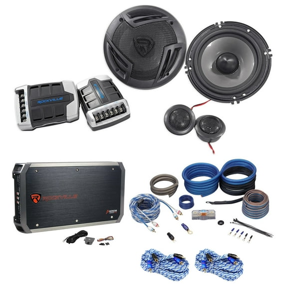 Rockville RXH-F5 Amplifier Car Stereo Amp+Wire Kits+Cable+Component Speakers