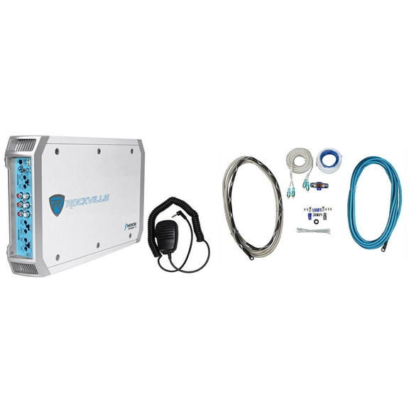Rockville RXM-F3 1600 Watt Marine/Boat 4 Channel Amplifier+PA Microphone+Amp Kit