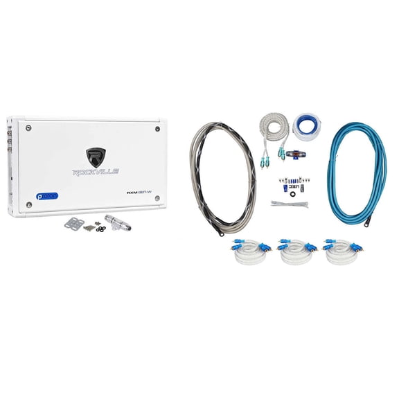 Rockville RXM8BTW 8-Channel 1500 Watt Marine Bluetooth Boat Amplifier+Amp Kit