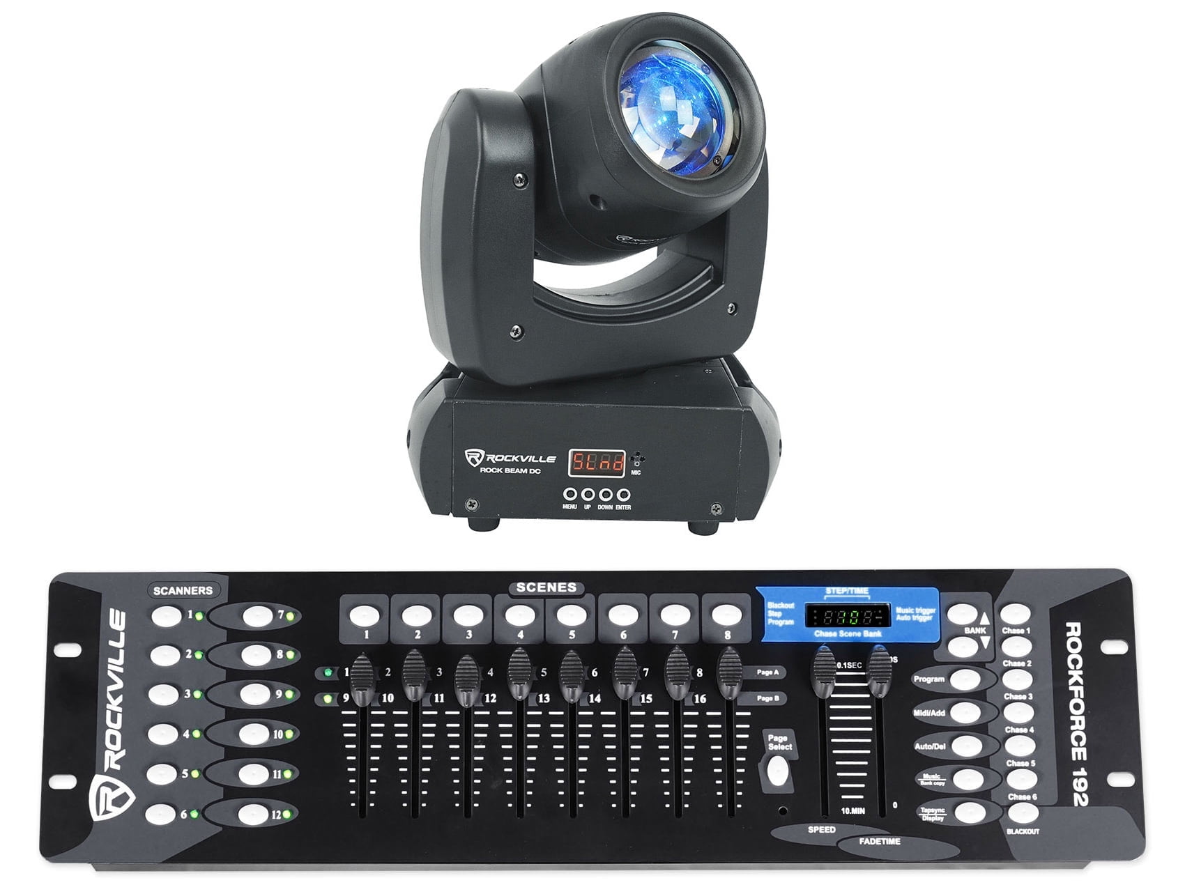 Rockville Rock Beam DC DJ Club Stage Pro Moving Head Light+192-Ch DMX Controller
