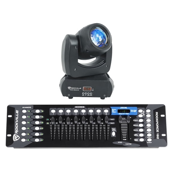 Rockville Rock Beam DC DJ Club Stage Pro Moving Head Light+192-Ch DMX Controller