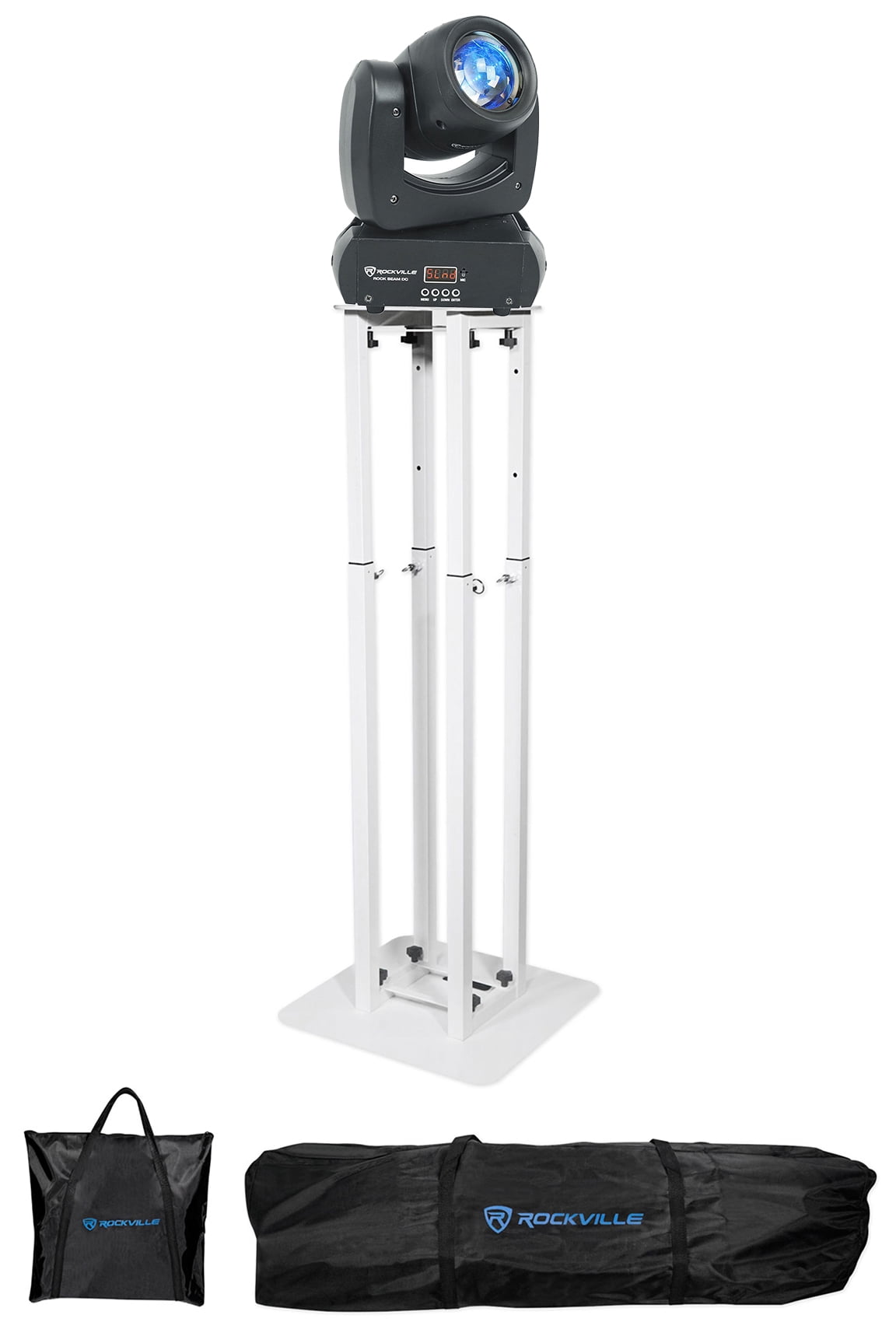 Rockville Rock Beam DC DJ Club Stage Pro Moving Head Light+White Totem Stand