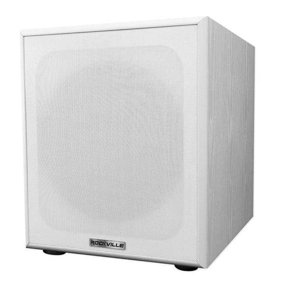 Rockville Rock Shaker 10" White Powered Home Theater Subwoofer, 600W Peak/300W RMS, Class D, 20Hz-200Hz