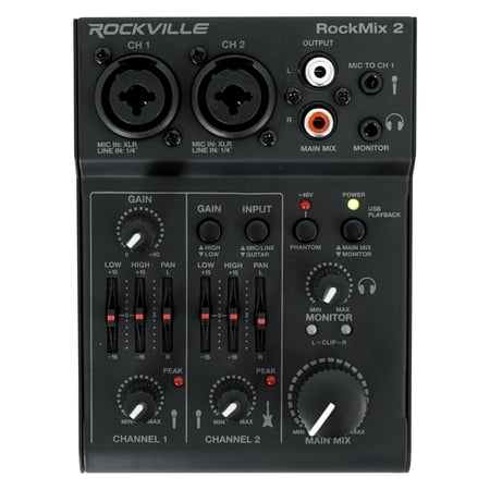 Rockville RockMix 2 USB Computer Recording Interface/EQ 2-Channel Pro Mixer