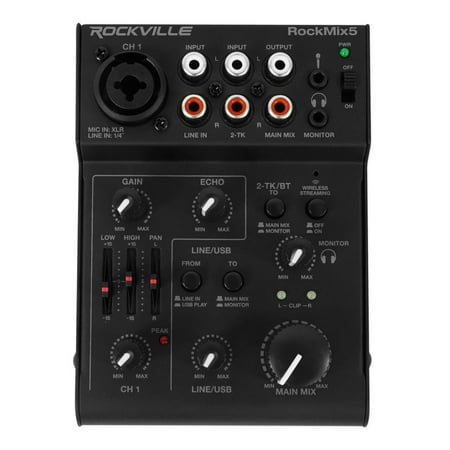 Rockville RockMix 5 USB Computer Recording Interface Mixer w/Bluetooth, Echo, EQ