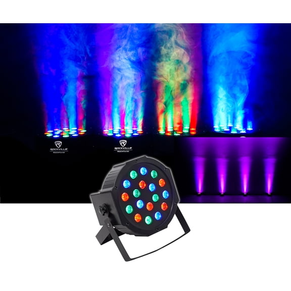 Rockville RockPAR50 18W LED RGB Par Can Wash Light with DMX, Sound-Activated Mode, Power Daisy-Chain, Dual Bracket for DJs and Club Lighting