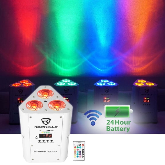 Rockville RockWedge LED 54W RGBWA+UV Rechargeable Wireless DMX Par Light, Battery-Powered, Remote Included, 16.7M Colors, Perfect for DJs and Event Lighting