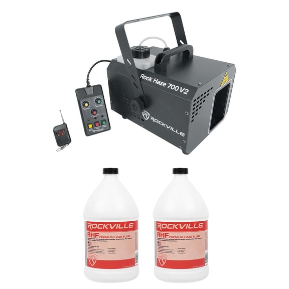 Rockville Rockhaze 700 Bundle: 700 CFM Water Based Haze Machine, (2) RHF 1 Gallon Water Based Haze Fluid, Wired and Wireless Remotes, 3-items