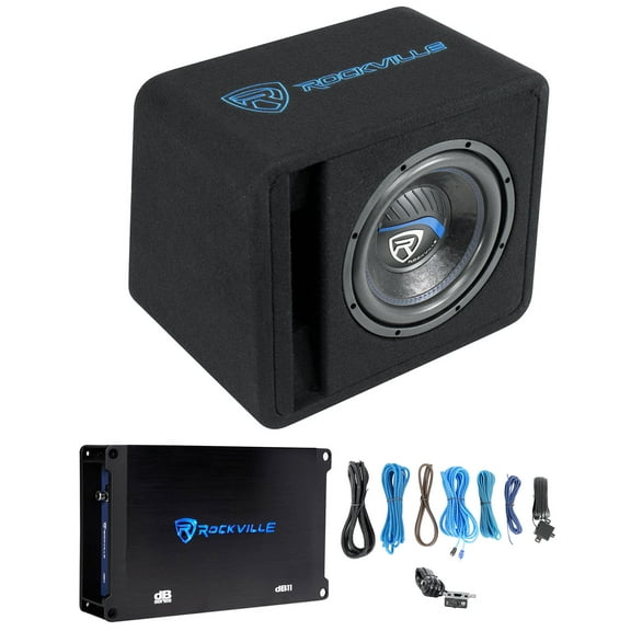 Rockville SK510 PACKAGE 10" 1200w Loaded K5 Car Subwoofer Enclosure+DB11 Amp