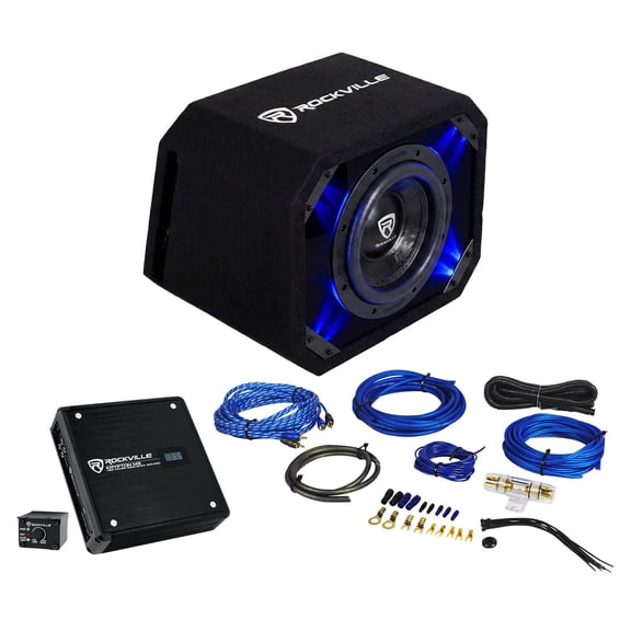 Rockville SV8K6D1 8 in 1400-Watt K6 Car Subwoofer Plexi Enclosure 1-Ohm Bundle: Subwoofer Enclosure, KRYPTON-M0 Mono Amplifier, RWK81 8 Gauge Wiring Kit, LED Lighting, 3-items