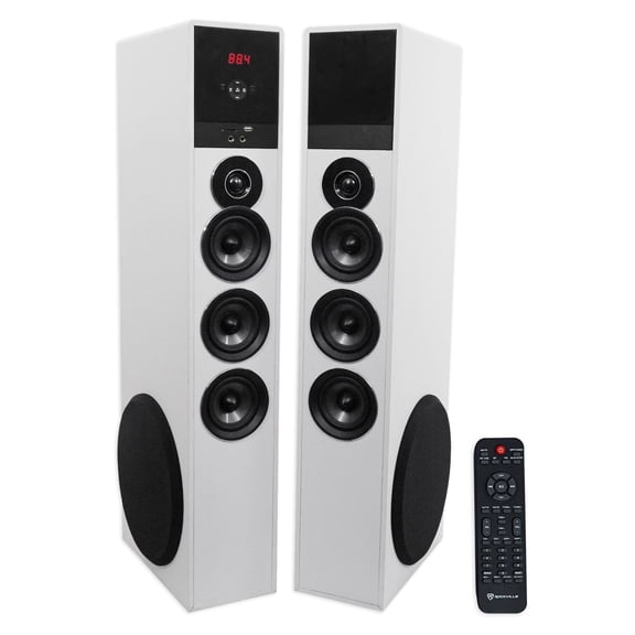 Rockville TM150W White Powered Home Theater Tower Speakers 10" Sub/Bluetooth/USB