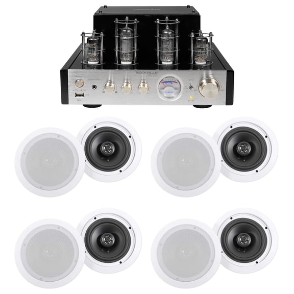 Rockville Tube Amplifier/Home Theater Receiver+(8) 6.5" White Ceiling Speakers