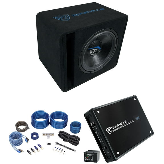 Rockville VS15K51 15" K5 2000w Car Subwoofer in Vented Sub Box+Amplifier+Amp Kit