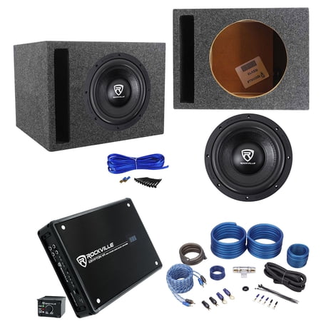 Rockville W10K6D2 V2 10" 2000w Subwoofer+Vented Sub Box+Mono Amplifier+Amp Kit