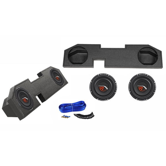 Rockville W10T4-S2 Bundle: 2 10 Inch Shallow Mount Subwoofers, REC6 Dodge Ram Crew Cab Box, Wire Kit, 4-items