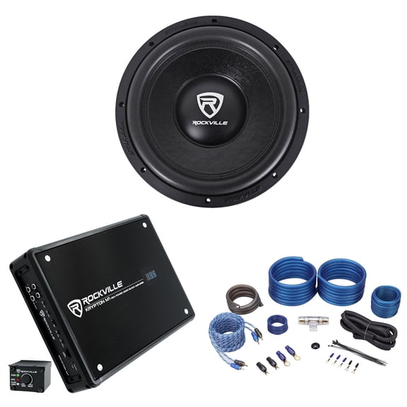 Rockville W12K6D2 V2 12" 2400 Watt Car Audio Subwoofer+Mono Amplifier+Amp Kit