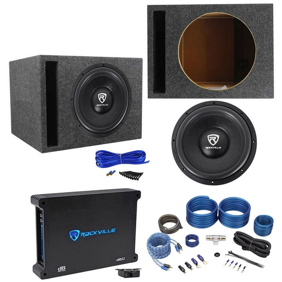 Rockville W12K6D4 V2 12" 2400w Subwoofer+Vented Sub Box+Mono Amplifier+Amp Kit
