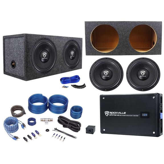 (2) Rockville W12K6D4 V2 12" 4800w Subwoofers+Sealed Box+Mono Amplifier+Amp Kit