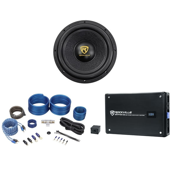Rockville W12K9D2 V3 12" 4000 Watt Car Audio Subwoofer+Mono Amplifier+Amp Kit