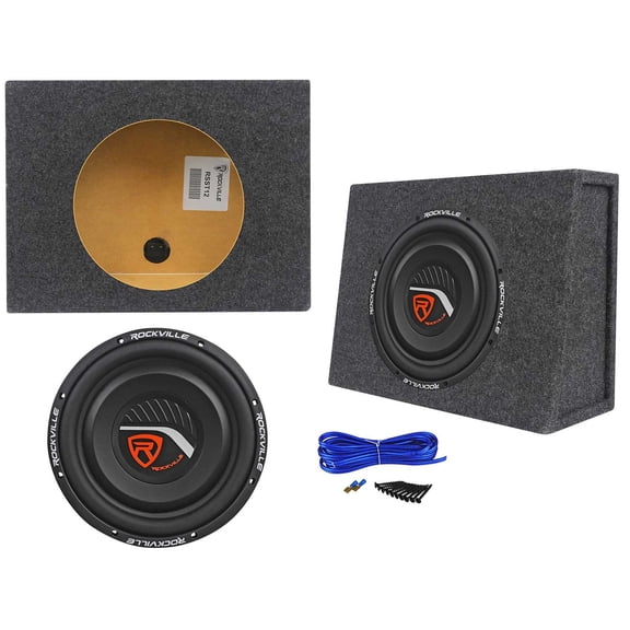 Rockville W12T4S4 Bundle: 12" 1400W Peak 350W RMS SVC 4 Ohm Shallow Subwoofer, RSST12 Sealed Box, Install Kit, 3-items
