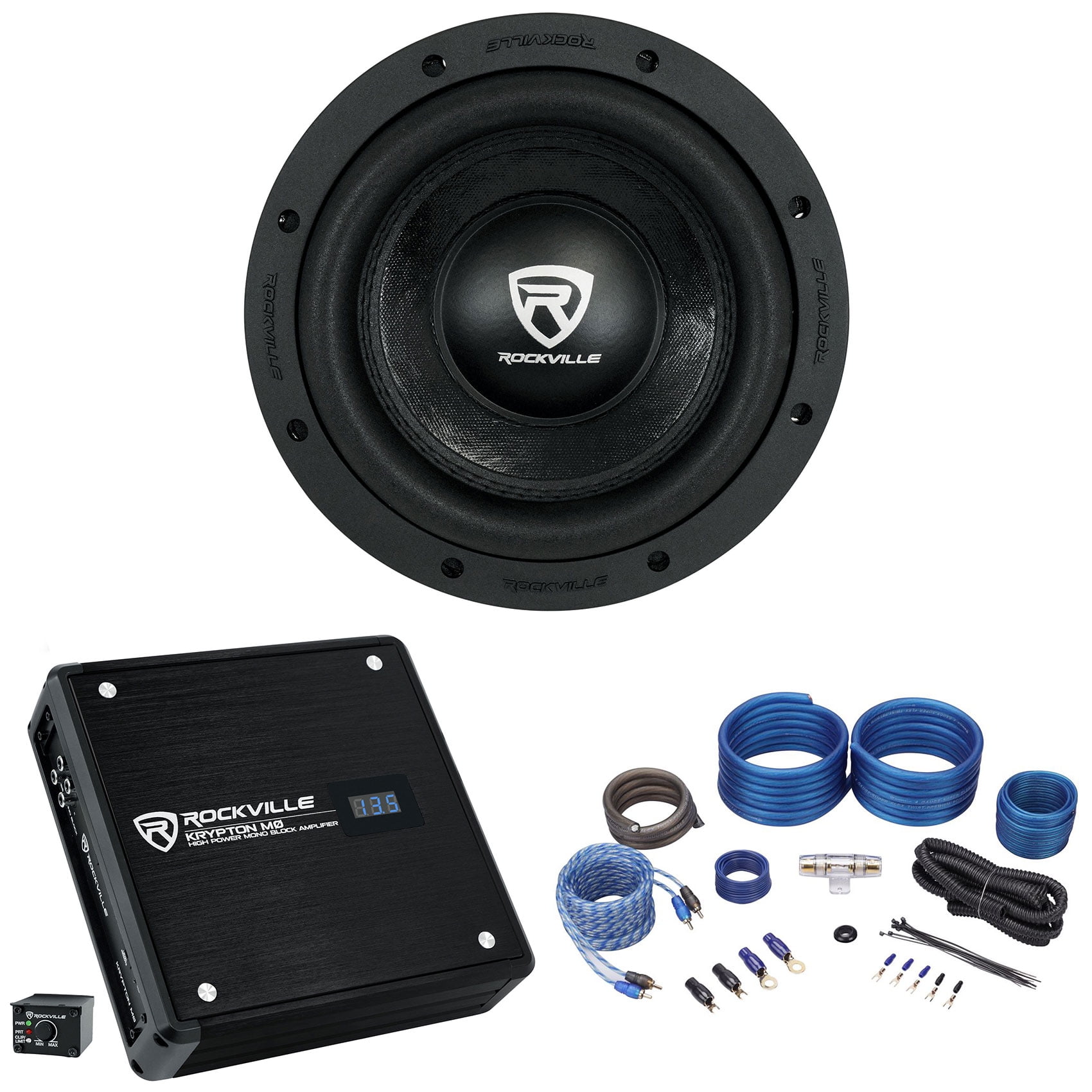 Rockville DB11 Mono Verstärker - 1400W Peak Für Auto-Subwoofer Mit Bass-Fernbedienung