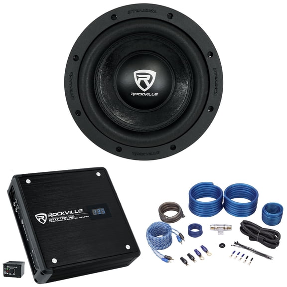Rockville W8K6D2 V2 8" 1400w Peak 350w RMS Car Subwoofer+Mono Amplifier+Amp Kit