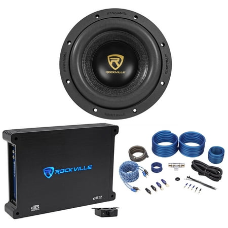 Rockville W8K9D4 8" Inch 2000w Car Audio Subwoofer + Mono Amplifier + Amp Kit